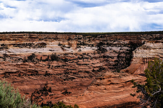 The rugged red sandstone cliffs of Canyon De Chelly newar Chinle, Arizona on the Navajo Nation