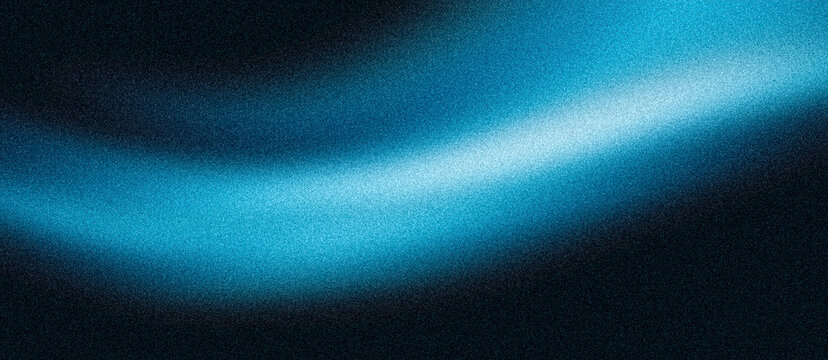 Glowing blue light blur shape on dark grain texture background with noisy effect, abstract poster header cover wallpaper banner backdrop design