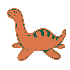 Cute hand drawn long neck dinosaur illustration with a simple whimsical style. Ideal for educational projects, baby shower decorations, nursery prints, children's games, and dinosaur collections. © Afghani