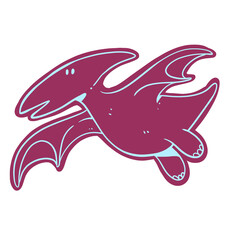 Cute hand drawn flying pterodactyl illustration in a minimal cartoon style. Suitable for dinosaur books, museum graphics, kids stickers, educational activities, and prehistoric decorations. © Afghani