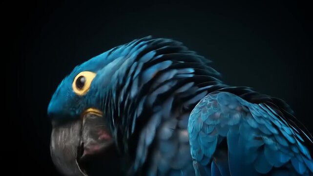 Close up of a vibrant blue parrot with detailed feathers and bright eyes