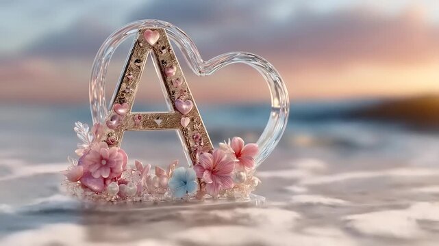 Decorative heart shape letter a embellished with flowers and gems