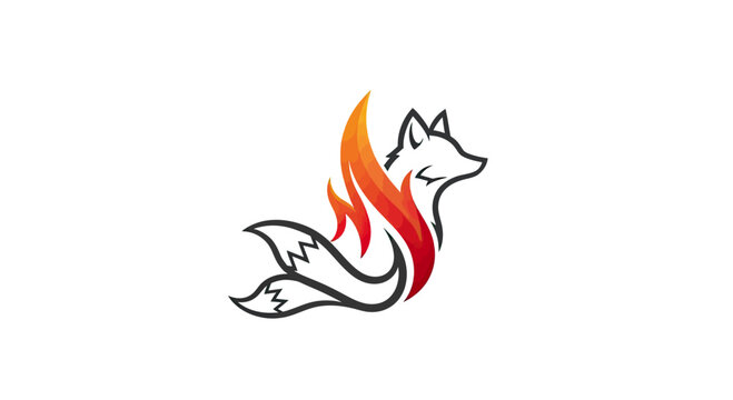 Stylized fox logo with flame tail design.