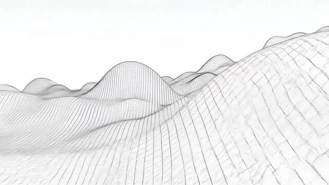 Abstract digital landscape with a wireframe grid structure
