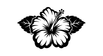 Tropical hibiscus flower black and white illustration. © desschampp