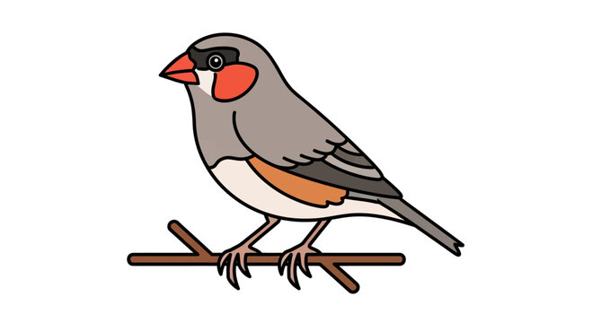 Zebra finch bird perched on a wooden branch.