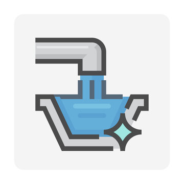 Clean water filtration editable vector icon. Inlet pipe delivering water into filtration tank for purification, particle removal and treatment process. Represent water treatment, wastewater management