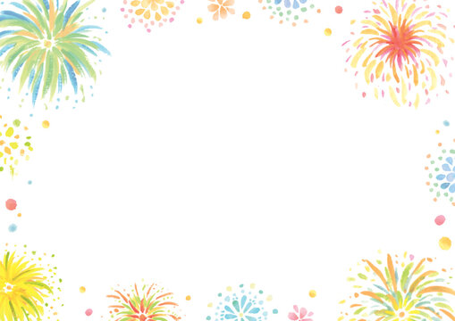 Hand Drawn Watercolor Fireworks Frame