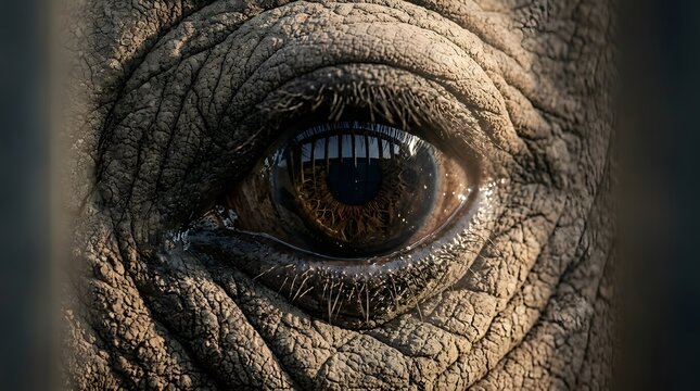 Close-up detail of an elephant's eye showing texture and wrinkles