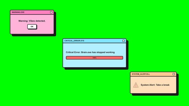 Retro Computer Warning Dialog Green Screen - Animated Classic Windows Error Message Popup Loop