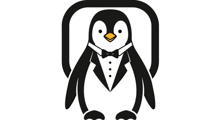 Fototapeta premium Penguin wearing a black tuxedo and bow tie.