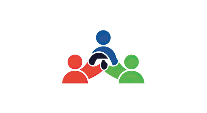 Three people linking arms teamwork icon.