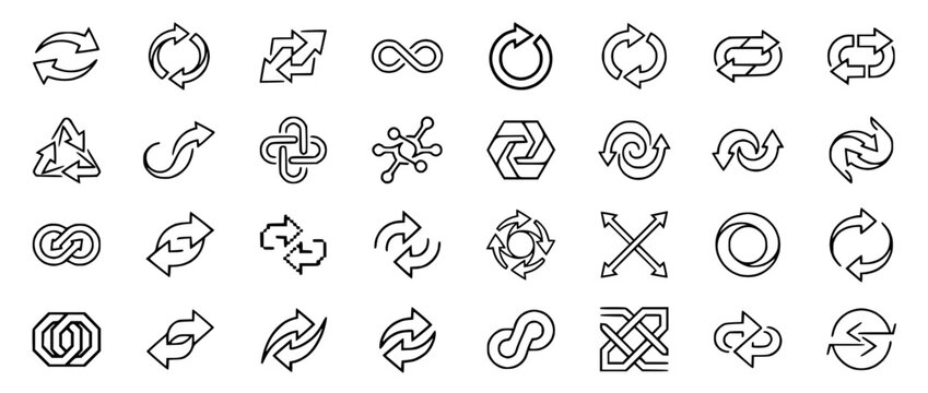 Set of Circular Arrow and Infinite Loop Line Icons