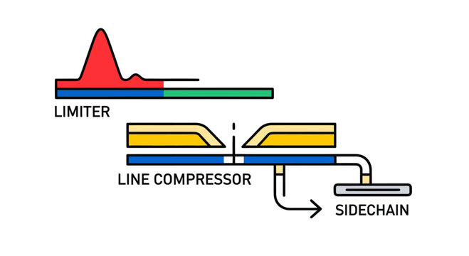Schematic diagram of audio compressor signal flow.