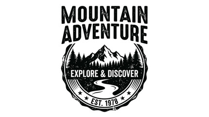 Obraz premium Mountain Adventure Vintage Badge Design with Forest and River