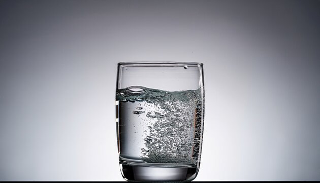 Glass Of Sparkling Water A Clear Glass Filled With Sparkling Water Showing Small Bubbles Rising To The Surface Against A Neutral Gray Background