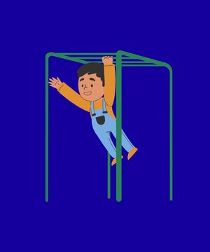 A little boy is hanging