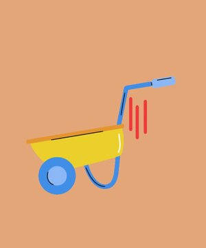 A looping 2D animation featuring a construction wheelbarrow in a clean flat vector style.