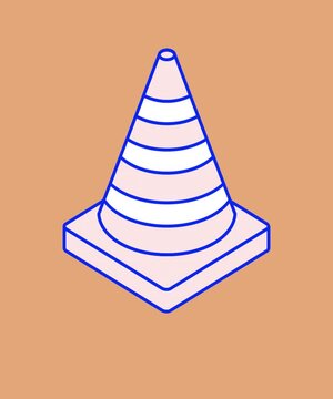 Minimalist flat vector animation of a traffic safety cone with seamless looping motion.