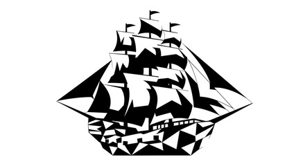 Minimalist Geometric Sailing Ship Vector Illustration © kiki__