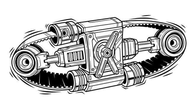 Technical Mechanical Engine Mechanism Sketch