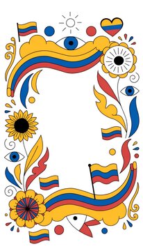 Ilustraci&oacute;n de Marco para redes con elementos de Ecuador