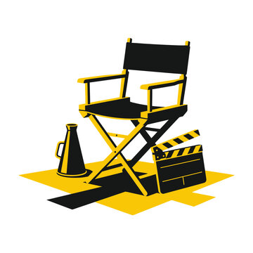 Cinema Production Graphic with Director Chair and Movie Clapperboard. Professional Film Industry Icon Set for Media Projects. Flexible Layout. Design Space.