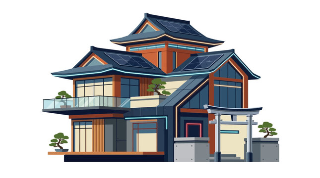Modern Japanese House with Traditional Elements and Bonsai Trees