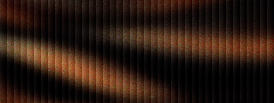 Abstract copper metal texture with vertical slats and cinematic lighting, dark bronze architectural paneling background, rhythmic metallic stripes with warm glowing highlights and shadows.
