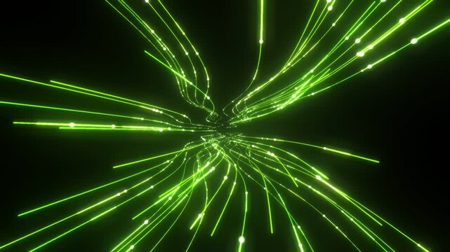 A mesmerizing dynamic visual of a pulsating green light spreading from a central point, creating a fractal-like structure that resembles a kaleidoscope of energy and motion