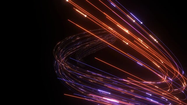 A swirling cosmic nebula or galaxy in motion against a deep, dark background, composed of countless glowing particles moving continuously