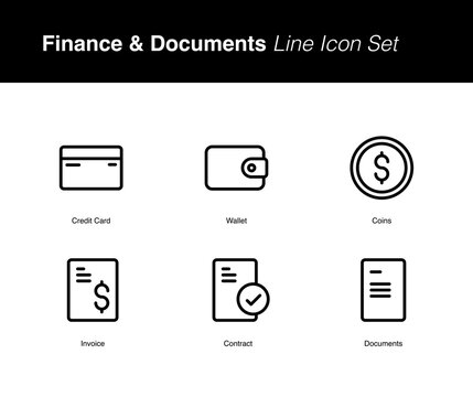 Finance & Documents Line Icon Set, Editable Stroke Business Outline Vector Icons