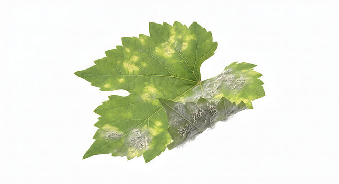 Detailed 3D Scientific Render of Downy Mildew Disease on a Leaf Isolated on White Background
