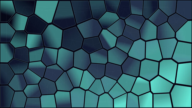 Abstract Teal Voronoi Mosaic Background, Geometric Cellular Tech Texture