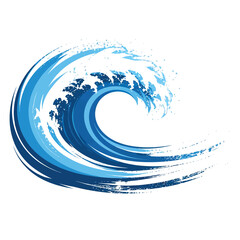 Stylized ocean wave cresting, dynamic blue hues, white spray, symbol of power and nature's force, suitable for travel or environmental themes. © Lukman