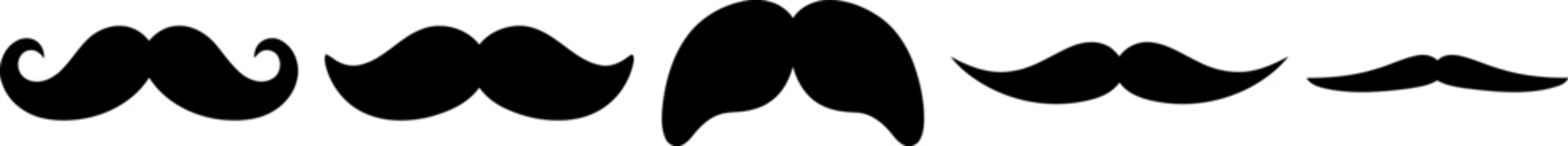 Flat vector set of black mustache silhouettes, barber shop design elements