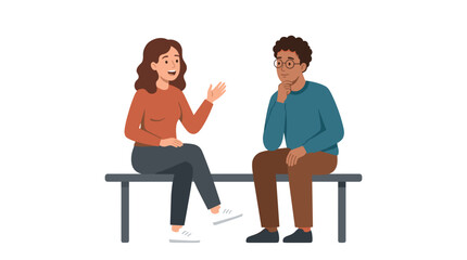 Fototapeta premium Two people sitting on a bench having a conversation illustration