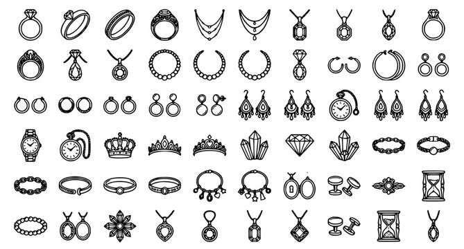 Luxury Jewelry Icon Collection with Elegant Rings Earrings Necklaces Watches Crowns and Diamonds