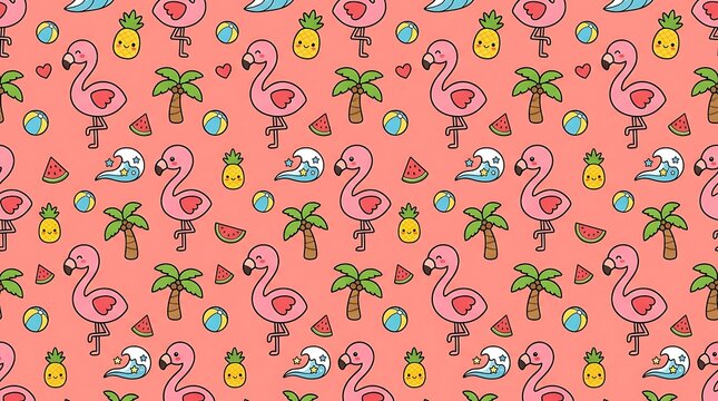 Cute flamingo and pineapple summer tropical pattern