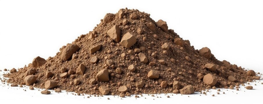 Lateritic soil pile, isolated on white Clipping path included , red earth, orange