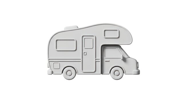 Grey 3d motorhome icon for travel and camping