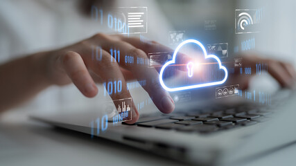 Fototapeta premium Cloud computing enables digital growth with secure data storage, scalable infrastructure, and strategic cloud-based business solutions. Latch