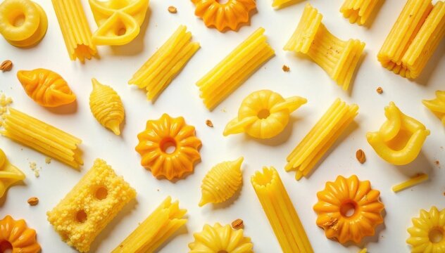 Intricate pasta shapes; seamless vintage food pattern, farfalle, culinary background