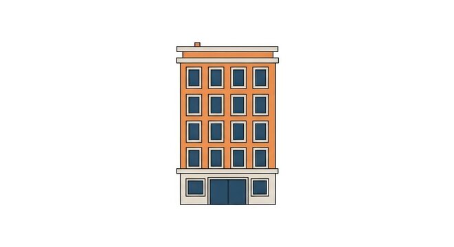 Orange five story apartment building icon