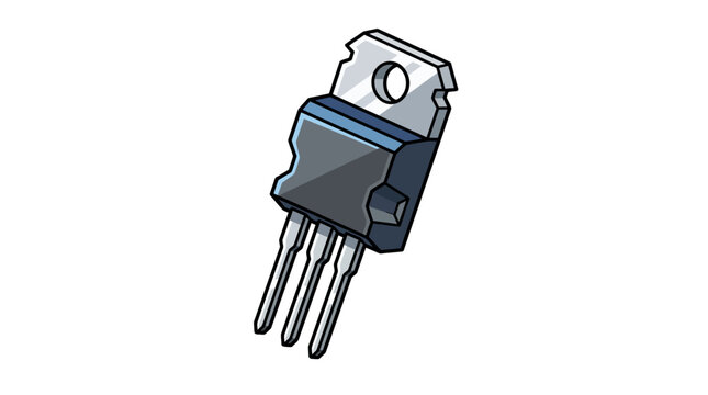 Vector illustration of a three-pin electronic transistor semiconductor component for power management and circuit design