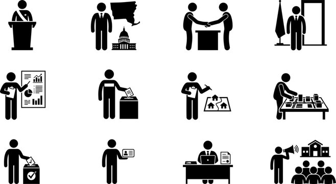 Set of government and political activity icons.
