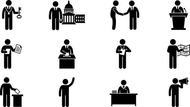 Set of government and political figure icons.