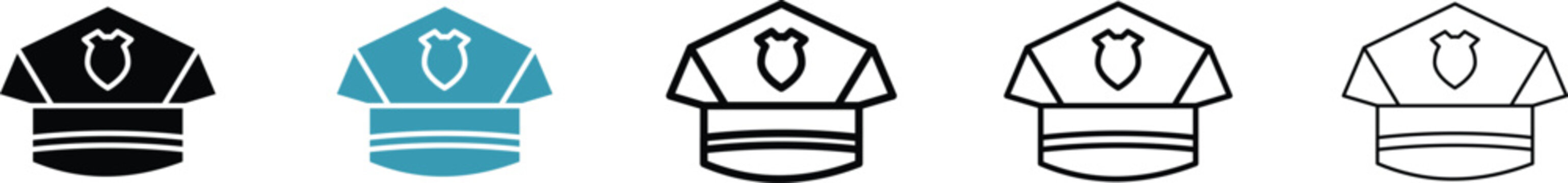 Police officer cap icon minimal drawings set