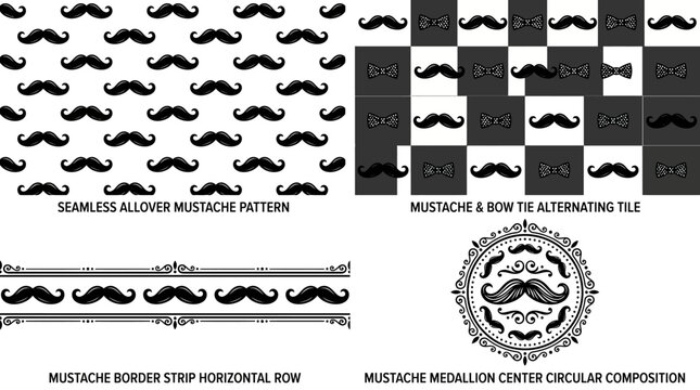 Set of mustache pattern border and medallion designs.