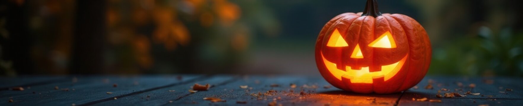 Intensely orange jack-o'-lantern, vertical shot, tabletop , decoration, copy space
